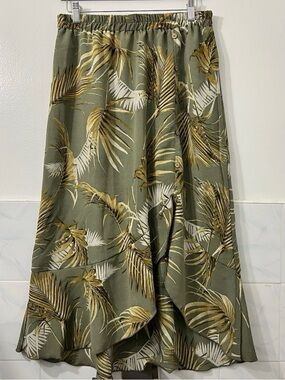 Modern Attractions Women’s L Green Midi Skirt Side Slit Boho Nature Tropical